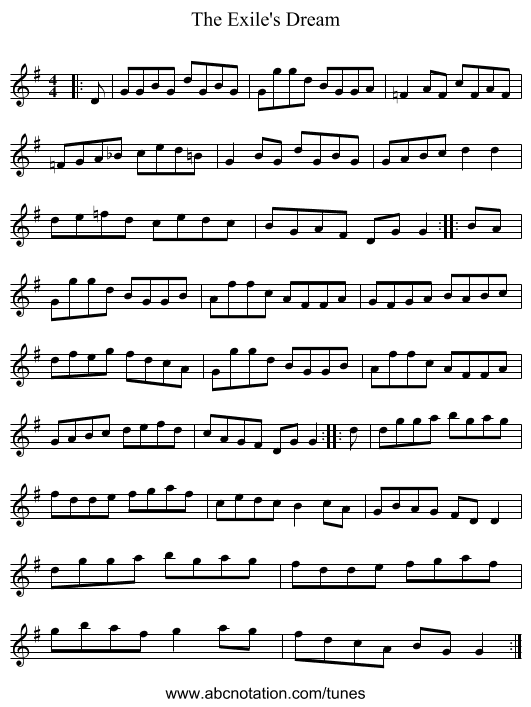 The Exile's Dream - staff notation