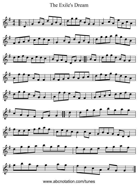 The Exile's Dream - staff notation