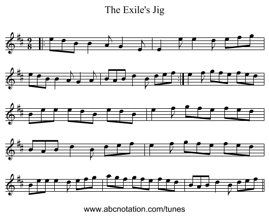 The Exile's Jig - staff notation