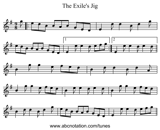 The Exile's Jig - staff notation