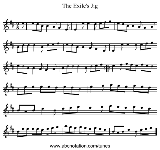 The Exile's Jig - staff notation