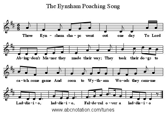 The Eynsham Poaching Song - staff notation