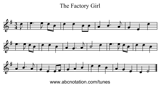 The Factory Girl - staff notation