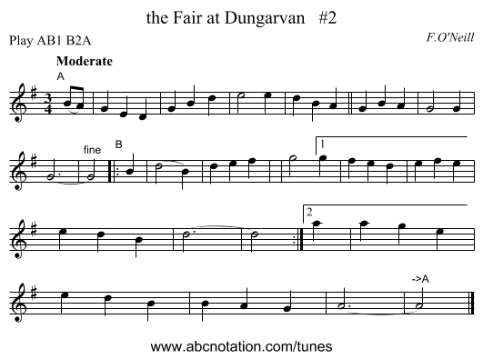 the Fair at Dungarvan   #2 - staff notation