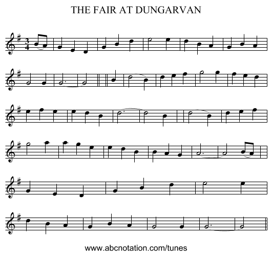THE FAIR AT DUNGARVAN - staff notation