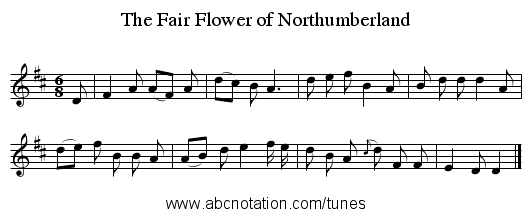 The Fair Flower of Northumberland - staff notation