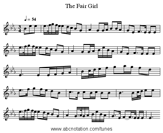 The Fair Girl - staff notation