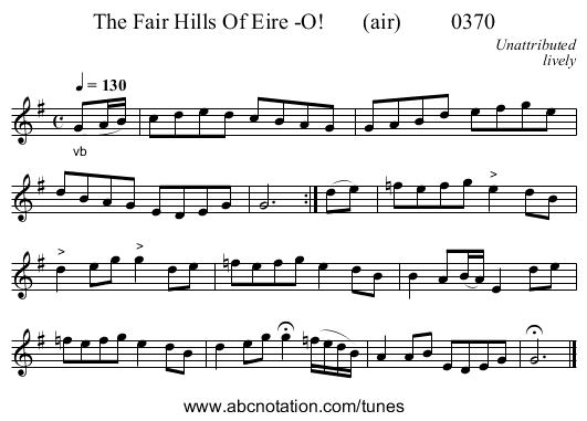 The Fair Hills Of Eire -O!       (air)         0370 - staff notation