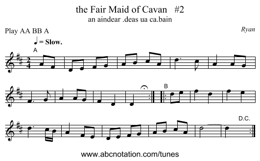 the Fair Maid of Cavan   #2 - staff notation