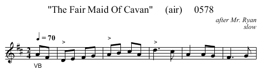 The Fair Maid Of Cavan     (air)     0578 - staff notation