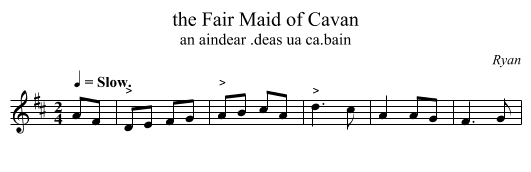 the Fair Maid of Cavan - staff notation