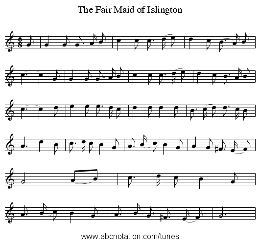 The Fair Maid of Islington - staff notation