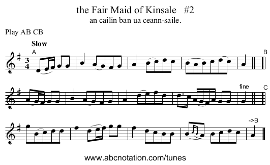 the Fair Maid of Kinsale   #2 - staff notation