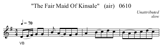 The Fair Maid Of Kinsale   (air)   0610 - staff notation