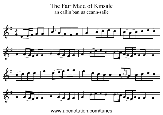 The Fair Maid of Kinsale - staff notation