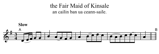 the Fair Maid of Kinsale - staff notation