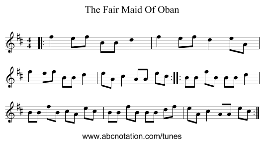 The Fair Maid Of Oban - staff notation