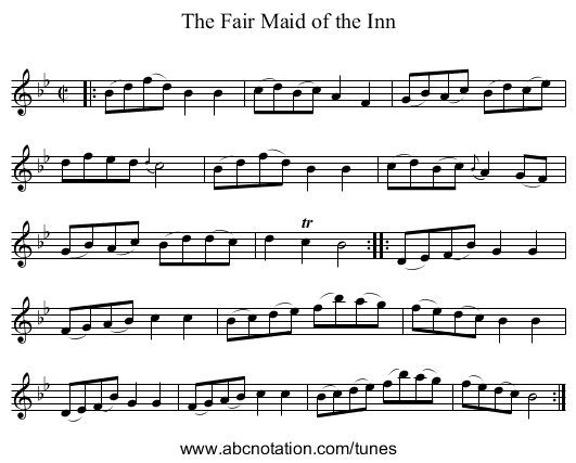 The Fair Maid of the Inn - staff notation