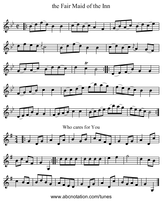 the Fair Maid of the Inn - staff notation