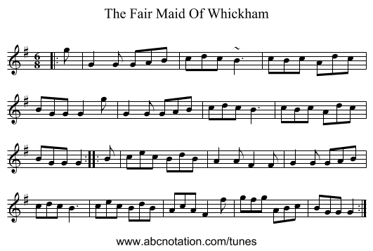 The Fair Maid Of Whickham - staff notation