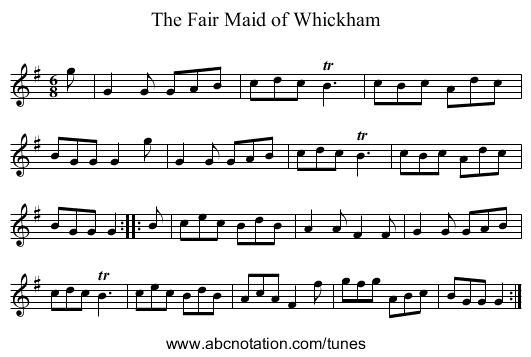 The Fair Maid of Whickham - staff notation