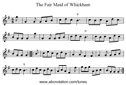 The Fair Maid of Whickham - staff notation