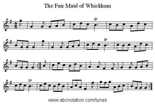 The Fair Maid of Whickham - staff notation