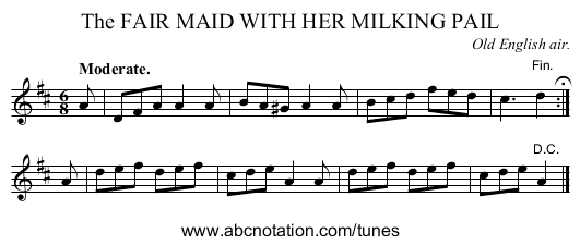 The FAIR MAID WITH HER MILKING PAIL - staff notation