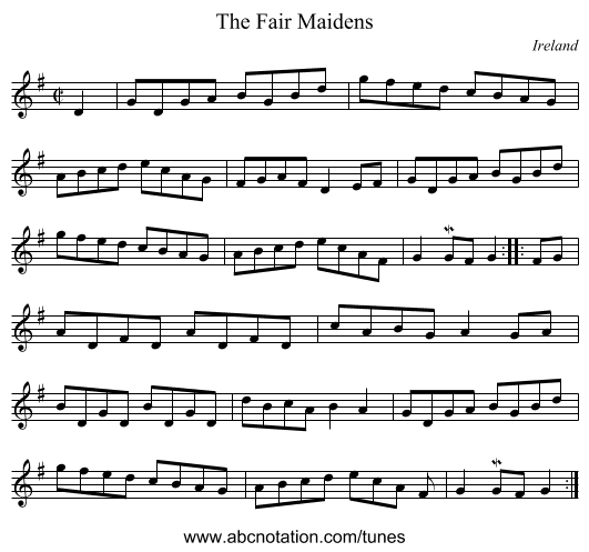 The Fair Maidens - staff notation
