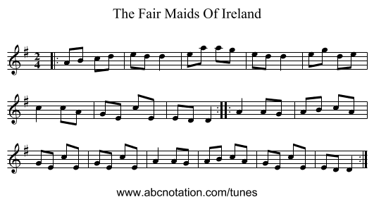 The Fair Maids Of Ireland - staff notation