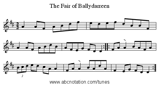 The Fair of Ballydarreen - staff notation