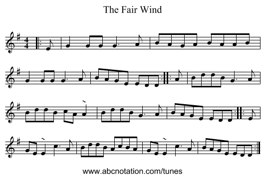 The Fair Wind - staff notation