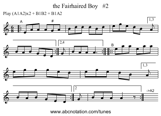 the Fairhaired Boy #2 - staff notation