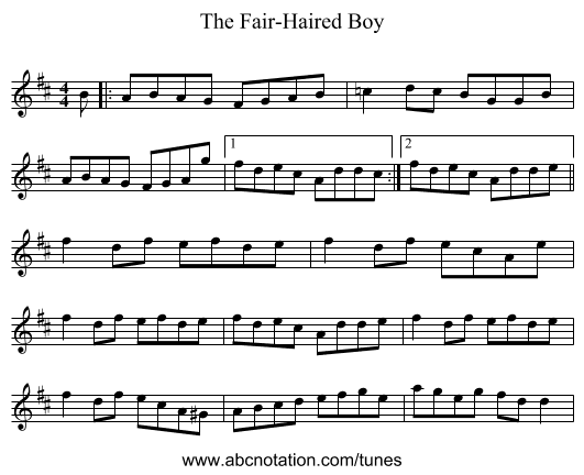 The Fair-Haired Boy - staff notation
