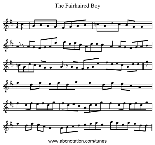 The Fairhaired Boy - staff notation