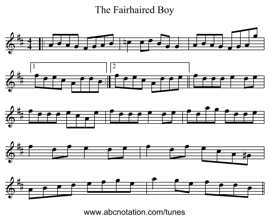 The Fairhaired Boy - staff notation