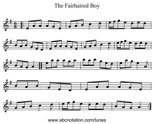 The Fairhaired Boy - staff notation