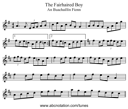 The Fairhaired Boy - staff notation
