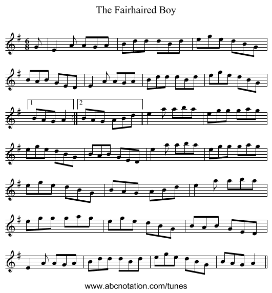 The Fairhaired Boy - staff notation