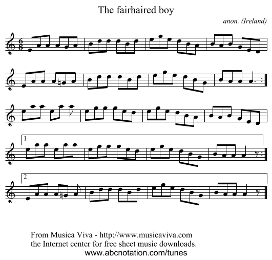 The fairhaired boy - staff notation