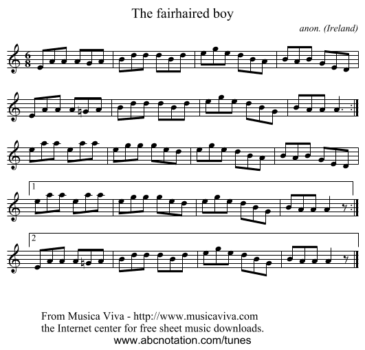 The fairhaired boy - staff notation