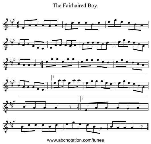 The Fairhaired Boy. - staff notation