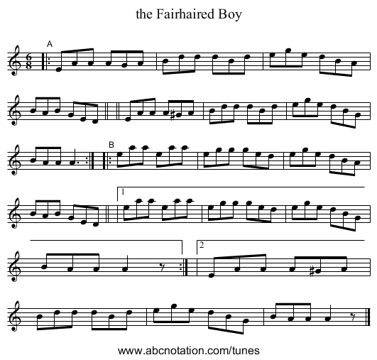 the Fairhaired Boy - staff notation