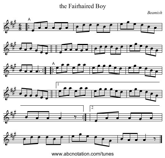 the Fairhaired Boy - staff notation
