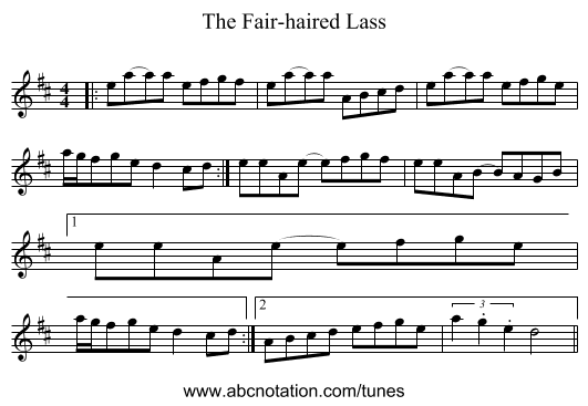 The Fair-haired Lass - staff notation