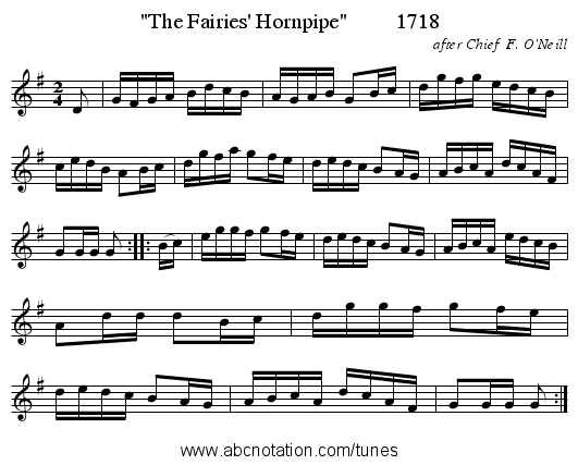 The Fairies' Hornpipe         1718 - staff notation