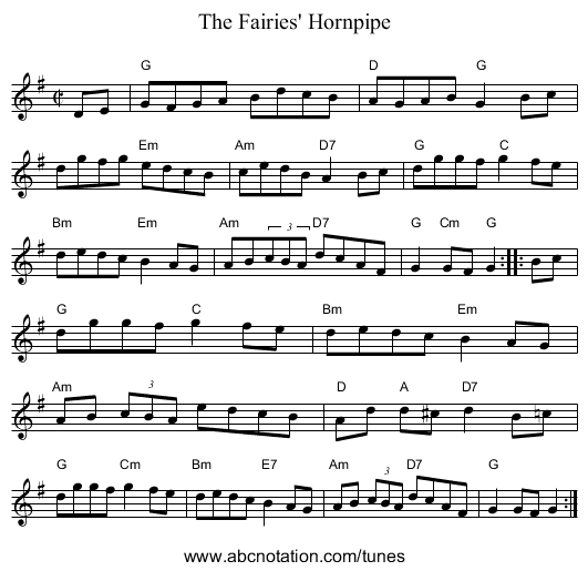 The Fairies' Hornpipe - staff notation