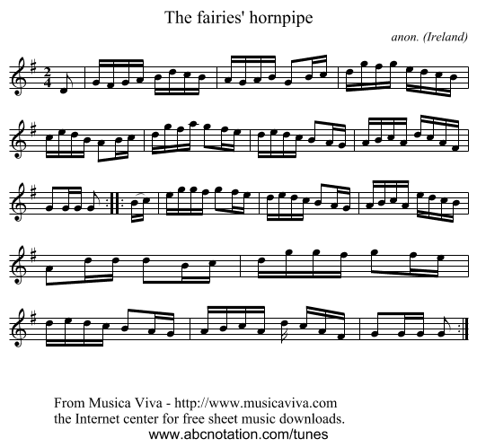 The fairies' hornpipe - staff notation
