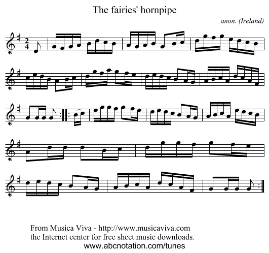 The fairies' hornpipe - staff notation