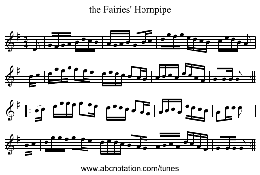 the Fairies' Hornpipe - staff notation